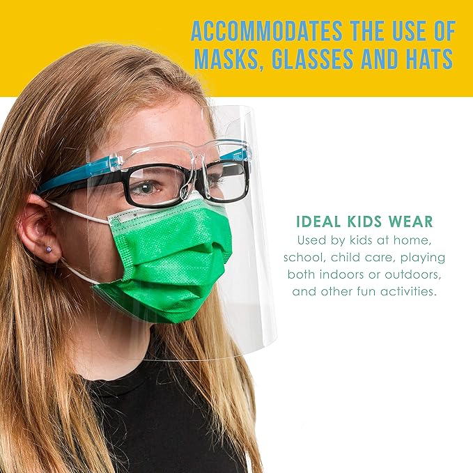 TCP Global Salon World Safety Kids Face Shields with Glasses Frames (Pack of 5) - 5 Colors, 1 Each - Protective Face Shields