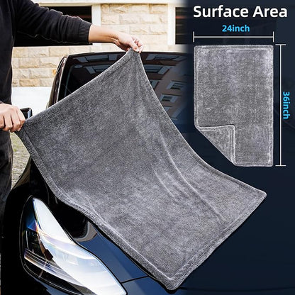 aokway Car Drying Towel from No Streaks, Scratches, or Water Spots - Large Premium 1300 GSM Microfiber - Double Twist Pile & Edgeless Design for Quick & Effortless Dry - 24” x 36”（1 Pack）