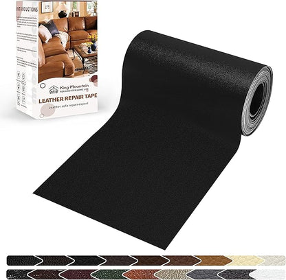 KING MOUNTAIN Leather Repair Patch,4 x 63 Inches self Adhesive Leather Repair Tape for Damaged Leather Furniture, Sofa Seating,Car Seats, Leather Goods（Fine Grained Black）
