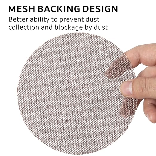 50pcs 5-Inch Mesh Abrasive Sanding Discs Hook & Loop Sandpaper, Each 10pcs of Grit 80 120 180 320 400 Dust Free Anti-Blocking Net Sandpaper Sheets for Auto Body, Wood, Drywall, Metal