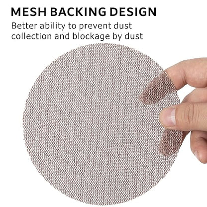 80GRIT 50pcs 5-Inch Mesh Abrasive Sanding Discs Hook & Loop Sandpaper, Dust Free Anti-Blocking Net Sandpaper Sheets for Auto Body, Wood, Drywall, Metal