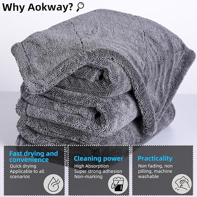 aokway Microfiber Car Drying Towel,Thickened and Absorbent Microfiber Towels, No Streaks, Scratch-Free, No Water Spots 24” x 36”（1 Pack）