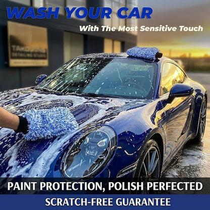 TAKAVU New Car Wash Mitt, 2 Pack Premium Cyclone Microfiber Washing Gloves, Holds Tons of Sudsy Water for Effective Washing, Machine Washable, Lint Free, Scratch Free (Blue)