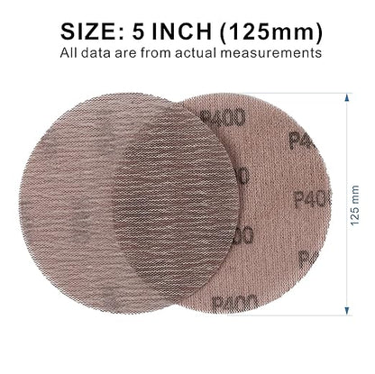 400GRIT 50pcs 5-Inch Mesh Abrasive Sanding Discs Hook & Loop Sandpaper, Dust Free Anti-Blocking Net Sandpaper Sheets for Auto Body, Wood, Drywall, Metal