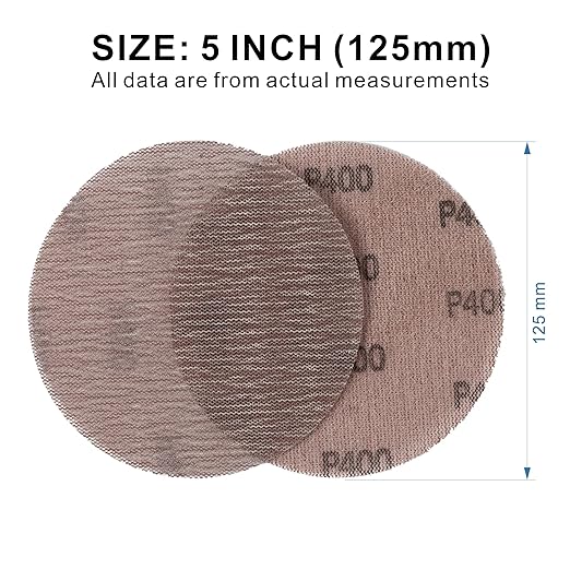 400GRIT 50pcs 5-Inch Mesh Abrasive Sanding Discs Hook & Loop Sandpaper, Dust Free Anti-Blocking Net Sandpaper Sheets for Auto Body, Wood, Drywall, Metal