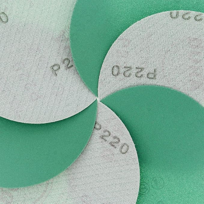 Dura-Gold Premium 5" Green Film Sanding Discs - 220 Grit (Box of 50) - Hook & Loop Backing Sandpaper Discs for DA Sanders, Finishing Medium Fine Cut Abrasive - Sand Automotive Paint, Woodworking Wood