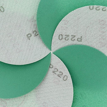 Dura-Gold Premium 5" Green Film Sanding Discs - 220 Grit (Box of 50) - Hook & Loop Backing Sandpaper Discs for DA Sanders, Finishing Medium Fine Cut Abrasive - Sand Automotive Paint, Woodworking Wood