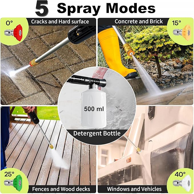 2025New Pressure Washer 4800PSI, 34" Tall, 4 Quick Connect Nozzles,Inlet Hose&Filter&500mlFoam Cannon for Cars/Fences/Driveways/Home Cleaning,Red