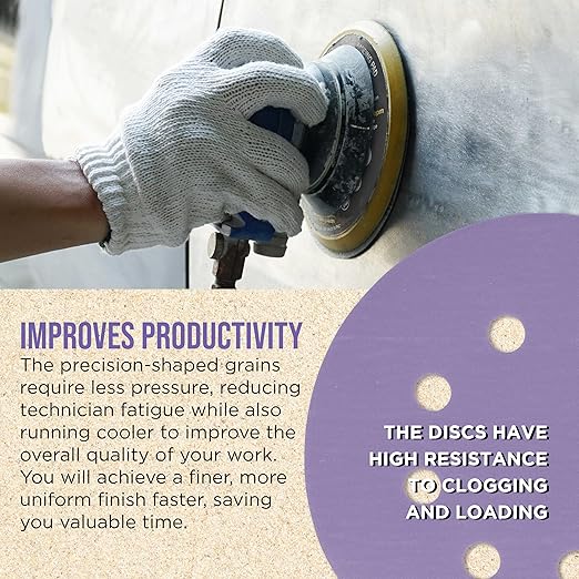 Dura-Gold Premium 1500 Grit 5" Purple Film Ceramic Sanding Discs, 8-Hole Pattern, Box of 50 - Dustless Hook & Loop Backing Sandpaper for DA & Random Orbital Sanders - Detail Color Sand Auto Paint Wood
