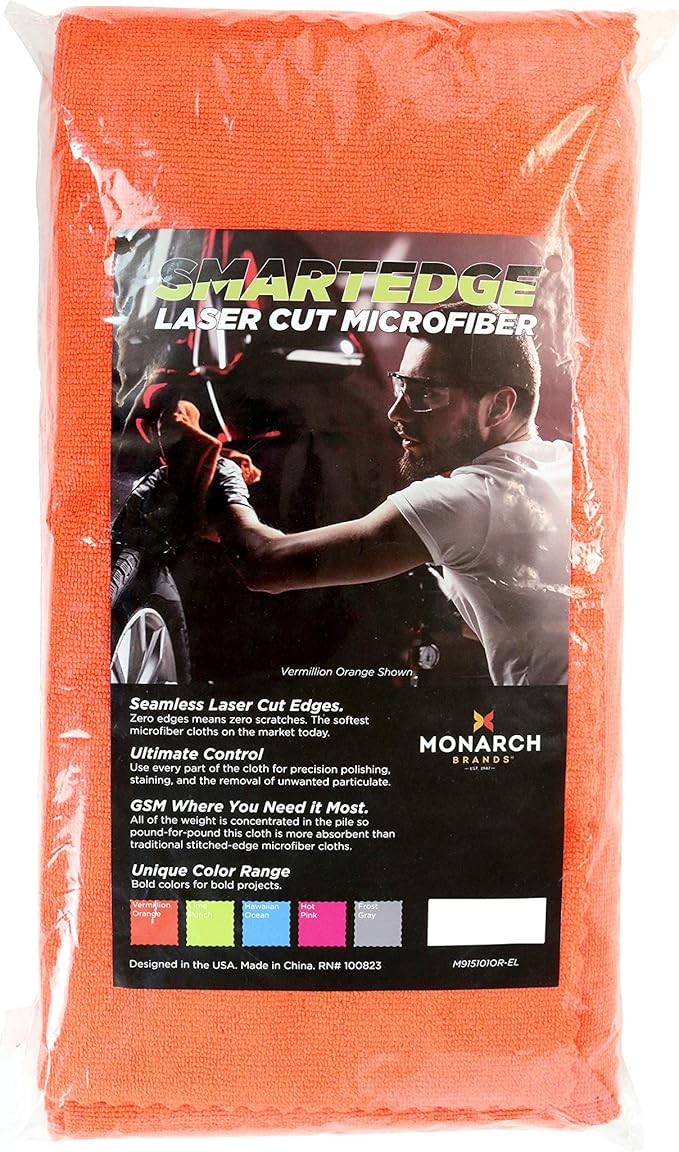Arkwright SmartEdge Microfiber Cleaning Cloths - (Pack of 12) Thick Edge Less Dish Drying Towel for Car, Polishing, Washing, and Auto Detailing, 16 x 16 in, Orange