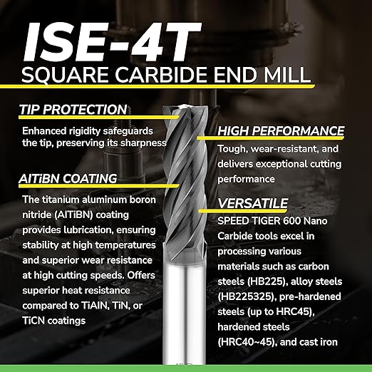 SPEED TIGER 1/32" Micrograin Carbide Square End Mill - 4 Flutes - ISE1/32 4T (5 Pieces, 1/32") for Alloy Steels, Hardened Steel, Metal & More – Mill Bits Sets for DIYers & Professionals (5pcs)