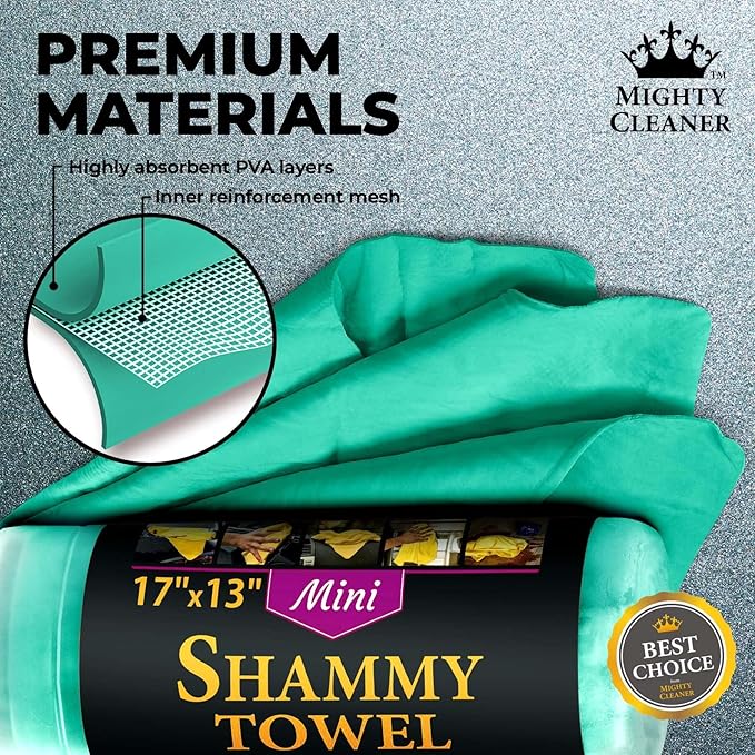 Premium 2pk Mini +1 Free Shammy Cloth for Car Drying - 17”x13” - Super Absorbent Chamois Towel for Car - Scratch-Free, Reusable & Soft Cleaning Towel