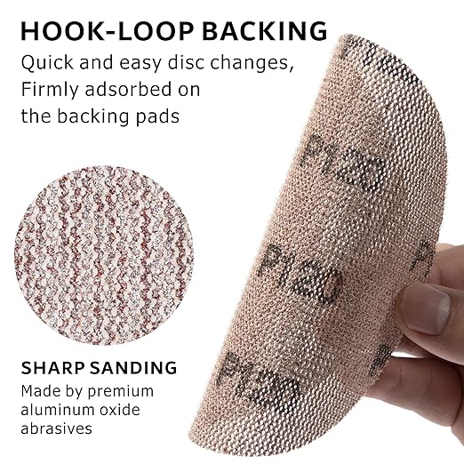 120GRIT 50pcs 5-Inch Mesh Abrasive Sanding Discs Hook & Loop Sandpaper, Dust Free Anti-Blocking Net Sandpaper Sheets for Auto Body, Wood, Drywall, Metal