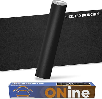 ONine Leather Repair Patch，Leather Repair Tape, 16 x 90 inches Leather Repair Patch for Furniture,Vinyl Repair Kit，Leather Couch Patch，for Sofas, Furniture, Car Seats(Black-Fine Grain)