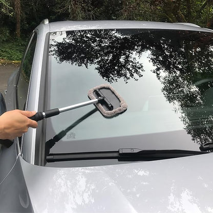 Polyte Pivoting Windshield Glass Cleaning Tool Extendable Aluminum Handle w/3 Premium Microfiber Covers