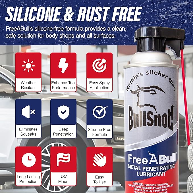 BullSnot FreeABull Metal Penetrating Lubricant (1 can) – Rust & Corrosion Remove – Frees Rusted Parts, Stops Squeaks, Cleans & Protects – Silicone-Free, Professional Strength – Made in USA