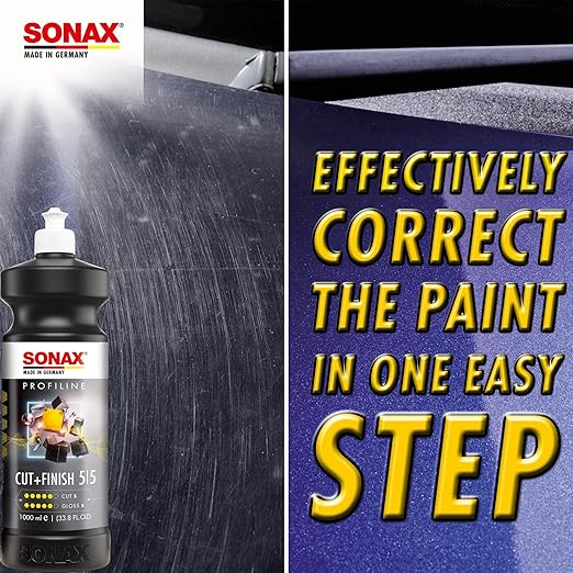 SONAX Cut & Finish 225300 | High Performing Polish/Compound | Rated 5 Cut & 5 Gloss | Removes Paint Defects, P1500 Sanding Marks & Water Spots | Long Work Time & Easy Wipe-Off | Silicone-Free | 1000ml