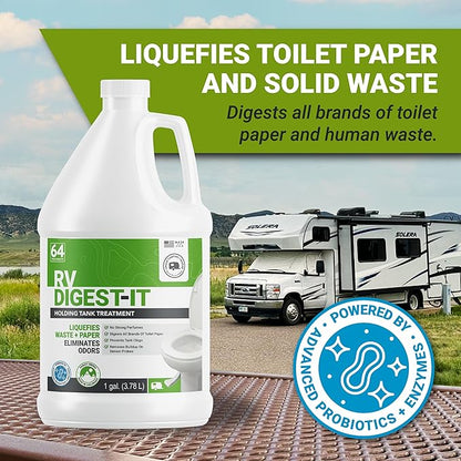 Unique RV Digest-It Classic RV Toilet Treatment - Eliminates Odors at the Source and Liquifies Waste - 64 Uses Per Bottle (128 oz)