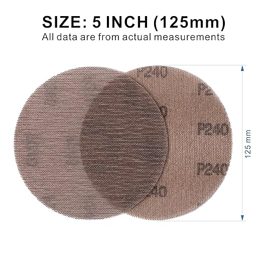 240GRIT 50pcs 5-Inch Mesh Abrasive Sanding Discs Hook & Loop Sandpaper, Dust Free Anti-Blocking Net Sandpaper Sheets for Auto Body, Wood, Drywall, Metal