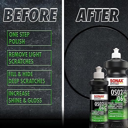 SONAX Glaze OS 02-06 | All-in-One Car Polish for Scratch Removal, High-Gloss Finish & Ceramic Protection | SiO2-Based 6-Month Durability | Hologram-Free Results for All Paint | 247300 | 1 Liter