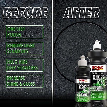SONAX Glaze OS 02-06 | All-in-One Car Polish for Scratch Removal, High-Gloss Finish & Ceramic Protection | SiO2-Based 6-Month Durability | Hologram-Free Results for All Paint | 247300 | 1 Liter