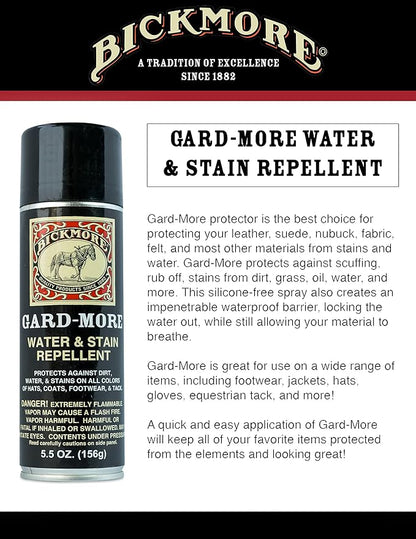 Bickmore Gard-More Water & Stain Repellent 5.5oz- Leather Protector and Suede Protector Waterproofing Spray Guard for Boots, Shoes, Clothing, Hats, Jackets & More