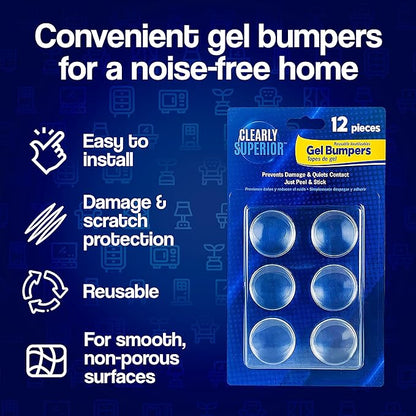 Clearly Superior Multi-Use Bumper Guards - Med 8 Pack Rectangle 2" x 1" x .2" - Protects & Quiets Contact from Furniture, Doors, Dressers, & Appliances - Reusable & Easy to Apply Polymer Gel Bumper