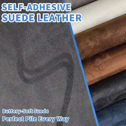 Suede Repair Patch, 17x100inch Large Faux Suede Leather Fabric，Self-Adhesive Fabric Patches for Furniture, Couch, Sofa, Car Interior, Shoes, Hand Bag, Jewelry Boxes ﻿ (Gray,)