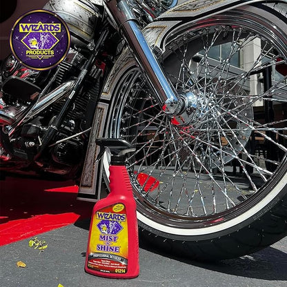 Wizards Mist-N-Shine Detail Spray - 22 Oz - Multi-Purpose High Gloss Finish Waterless Quick Detailer Spray for Glass, Chrome, Paint and Plastics - Car Exterior Cleaner for Auto Detailing Supplies
