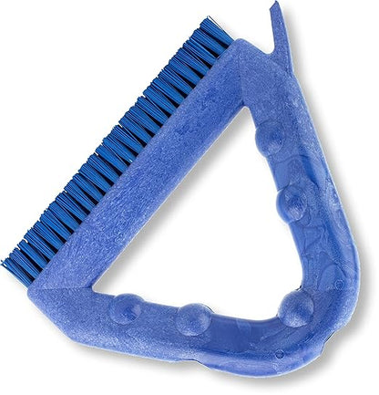 SPARTA Blue Plastic Grout Brush, Triangle-Shaped Scrub Brush with Scraper for Cleaning Tiles and Grout, 9 x 7 x 7 Inches