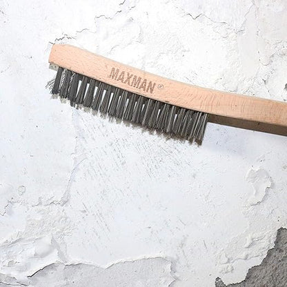 MAXMAN Wire Brush, Heavy Duty Stainless Steel Wire Brushes for Cleaning Rust, Grill Brush, Steel Brush for Paint Removal, Welding, Stiff Bristle Metal Brush with 14" Long Beech Handle, Large