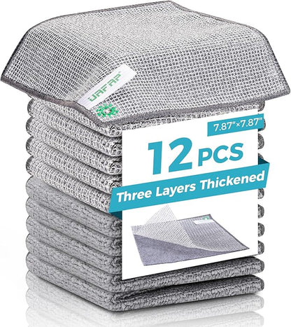 UAFAP 12Pcs New Upgrade 2-Layer Non Scratch Wire Dishcloth,Wire Dishwashing Rag,Reusable Quick-Dry Odor-Free Scrub Cloths for Dishes, Kitchen Cleaning Dish Rags for Cookware,Sinks, Dishes,Stove ﻿