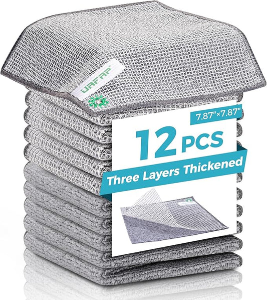 UAFAP 12Pcs New Upgrade 2-Layer Non Scratch Wire Dishcloth,Wire Dishwashing Rag,Reusable Quick-Dry Odor-Free Scrub Cloths for Dishes, Kitchen Cleaning Dish Rags for Cookware,Sinks, Dishes,Stove ﻿