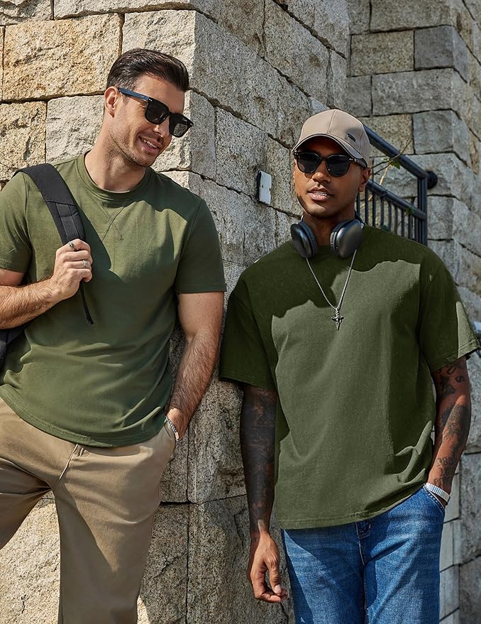 COOFANDY Men's Cotton T-Shirts Oversized Shirt Short Sleeves Streetwear Loose Fit Summer Tee Tops Washed Basic Unisex Shirts