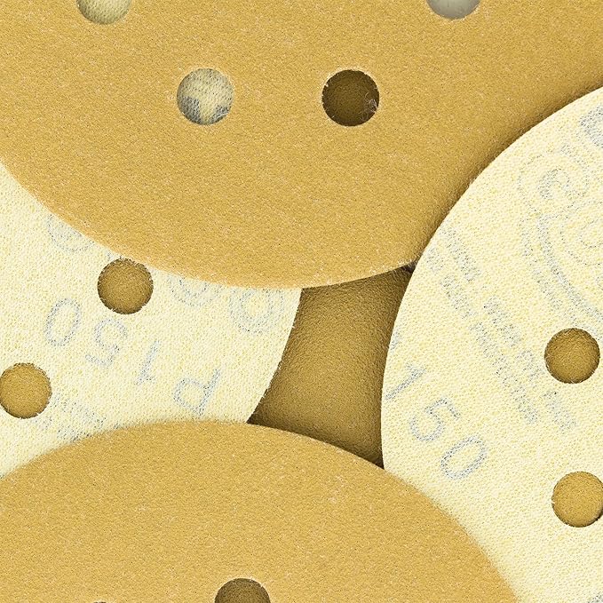 Dura-Gold Premium 150 Grit 5" Sandpaper Discs, 8 Hole Pattern Dustless, 50 Discs - Hook & Loop Backing for Orbital DA Sander, Detailing Finishing Color Sanding Automotive Paint Woodworking