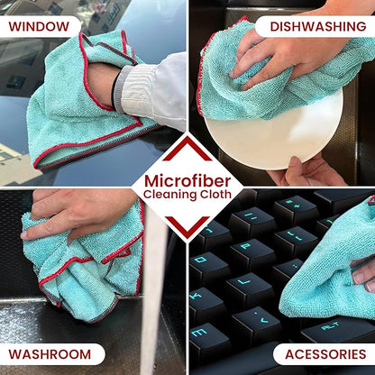 Greenfound Microfiber Cleaning Cloth 5 Pack, 15" x 15" Microfiber Towels for Cars, Lint Free Cloth for House, Kitchen and Window, Green