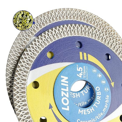 LOZLIN 3-Pack 4.5" Diamond Multi-Purpose Saw Blades - Heavy Duty Angle Grinder Discs for Cutting Marble/Quartz/Stone/Tile/Metal/Plastic (Blue Rippled, 3)
