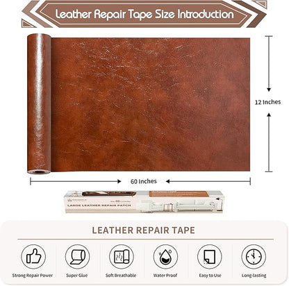 KING MOUNTAIN Leather Repair Patch,12 x 60 Inches self Adhesive Leather Repair Tape for Damaged Leather Furniture, Sofa Seating,Car Seats, Leather Goods（Brown）