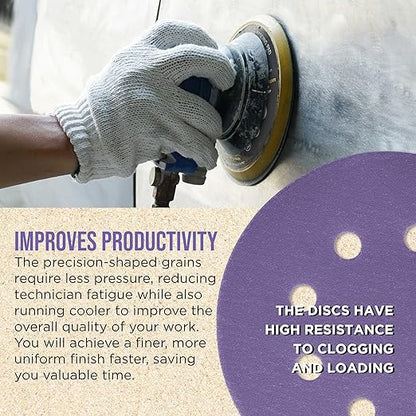 Dura-Gold Premium 220 Grit 5" Purple Film Ceramic Sanding Discs, 8-Hole Pattern, Box of 50 - Dustless Hook & Loop Backing Sandpaper for DA & Random Orbital Sanders - Sand Auto Paint, Wood, Woodworking