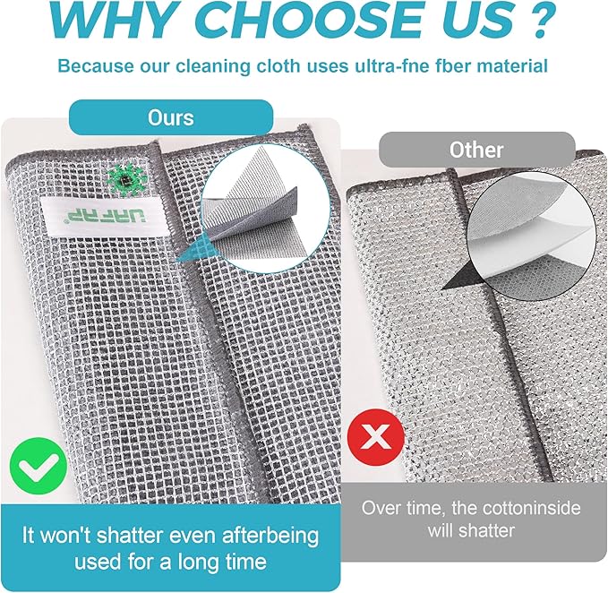 UAFAP 12 Pcs New Upgrade 3-Layer Non Scratch Wire Dishcloth,Cleans Fast Without Scratching, Stands Up to Stuck-on Grime, Multi-Surface Safe, Cleaning Power for Everyday Jobs 7.87“ x 7.87”