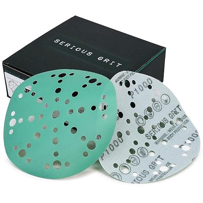Serious Grit - 6-Inch 49-Hole 1000 Grit Sanding Discs - Heavy-Duty Hook & Loop Film Discs - Sandpaper for Random Orbital Sanders - 50 Pack Box