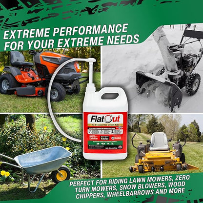Flat Out Off Road Tire Sealant, Outdoor Power Equipment Formula with Valve Core Tool, Prevents Flat Tires, Fix a Flat Tire, Seals Leaks, Contains Kevlar, 1 Gallon