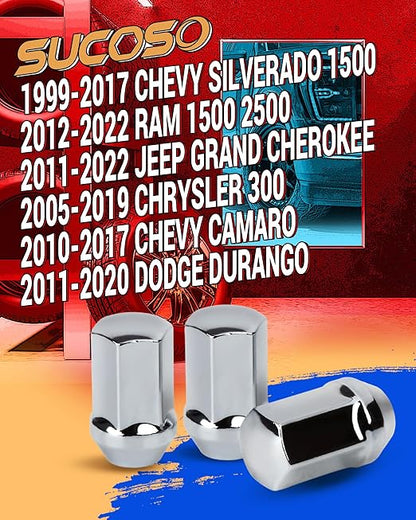 M14x1.5 Lug Nuts Replacement for 1999-2017 Chevy Silverado 1500, 2012-2022 Ram 1500 2500, 2011-2022 Jeep Grand Cherokee, 24PCS 14x1.5 Chrome Lug Nuts One-Piece OEM Style Cone Seat, GM 9596070 611-236