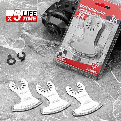 EZARC Oscillating Multi Tool Swing Diamond Blades, Diamond Oscillating Tool Blade, Mortar Cutting Saw Blades for Grout Removal DO57S, 3-Pack