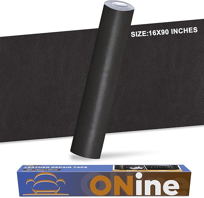 ONine Leather Repair Patch，Leather Repair Tape, 16 x 90 inches Leather Repair Patch for Furniture,Vinyl Repair kit，Leather Couch Patch，for Sofas, Furniture, car Seats(Dark Grey Leather)