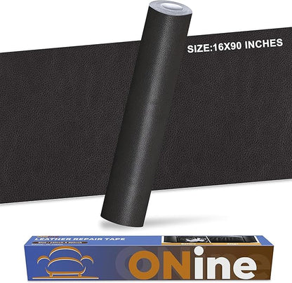 ONine Leather Repair Patch，Leather Repair Tape, 16 x 90 inches Leather Repair Patch for Furniture,Vinyl Repair kit，Leather Couch Patch，for Sofas, Furniture, car Seats(Dark Grey Leather)