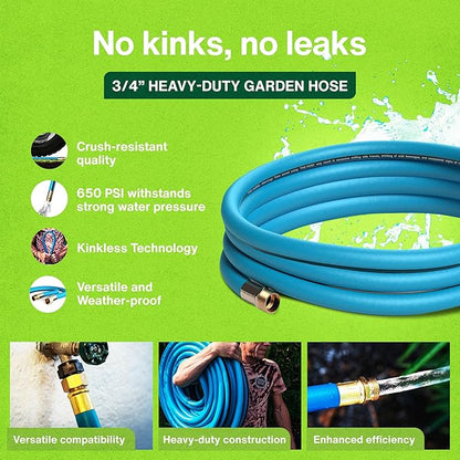Aeromixer THE HOSE - 3/4 Inch Garden Hose 15 Feet, Kinkless Commercial Garden Hoses, Heavy Duty Industrial Water Hoses for Outdoors, 650 PSI High-Pressure Watering Tool for Farming and Gardening