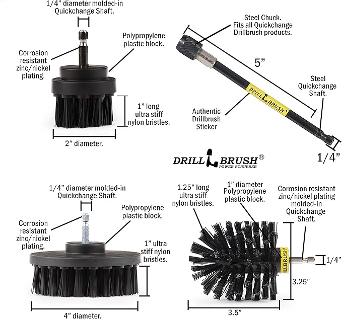 BBQ Scrubbing Brush Set - Electric Spin Scrubber Grill Accessories - Grill Brush Cleaning Kit with Extension - Outdoor Cleaning Supplies - Industrial Scrubbing - Driveway Cleaner