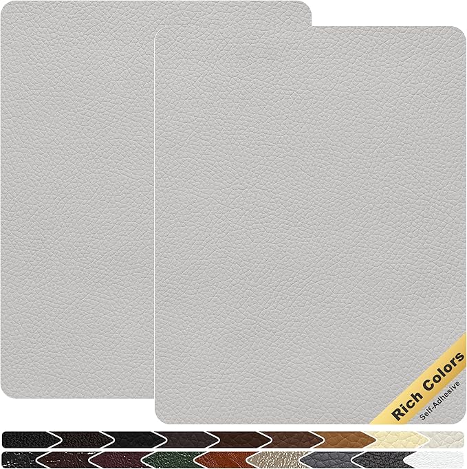 KING MOUNTAIN Leather Repair Patch,2 Packs 9 x 11 Inches self Adhesive Leather Repair Tape for Damaged Leather Furniture, Sofa Seating,Car Seats, Leather Goods (Light Grey)