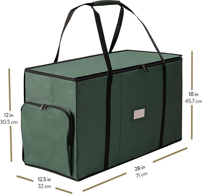 ZOBER All in One Christmas Ornament Storage Box & Decoration Container - Easy Access Removable Trays, Keeps 73 Ornaments - Adjustable Extent Area for Figurines and Pockets for Decoration - Green